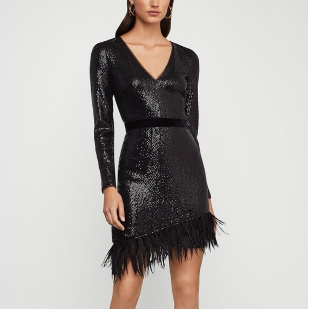 BCBG MaxAzaria Black Sequin and Feather Mini Dress- NWT Small